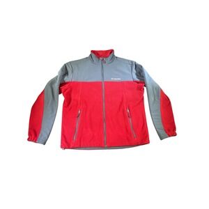 Columbia Fleece‎ Jacket Mens L Red Gray Full Zip Pockets Outdoor Activewear